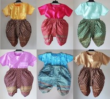 Children's Thai Traditional dress Artificial Silk For Kid Both Set shirt pant 