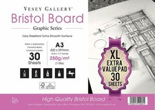 A3 Bristol Board Drawing Pad. 30 Pages for Added Value.UK Made. By Vesey Gallery