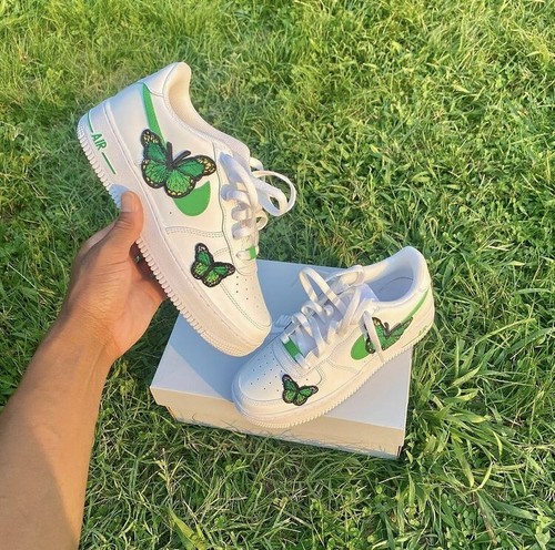 Air Force 1 Custom Low "Green Monarch Butterfly" White Shoes Mens Womens Kids - Picture 10 of 22