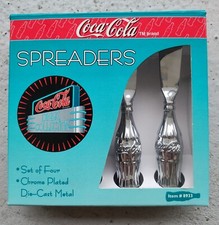 COCA COLA SET OF 4 BOTTLE SHAPE CHEESE SPREADERS DIE-CAST CHROME PLATED METAL