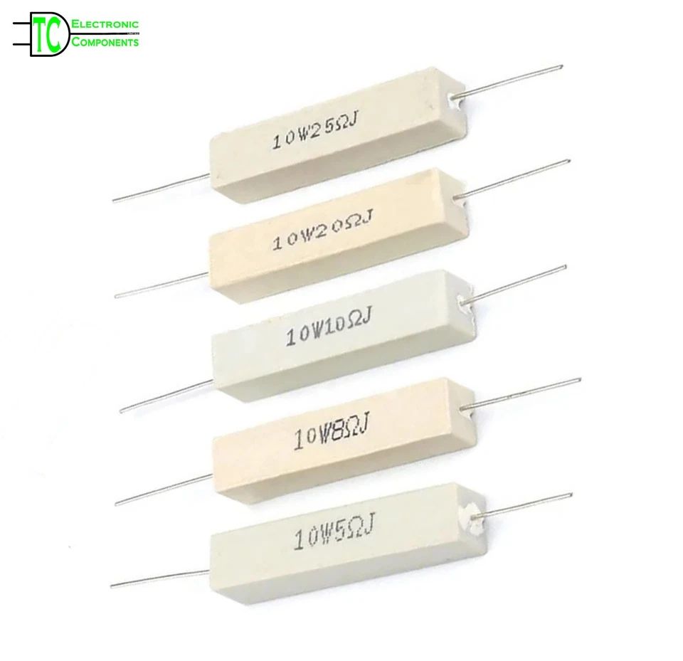 10 Watt Wire wound Cement Resistors Axial 0.1 ohms to 10K ohms 5% J Full range