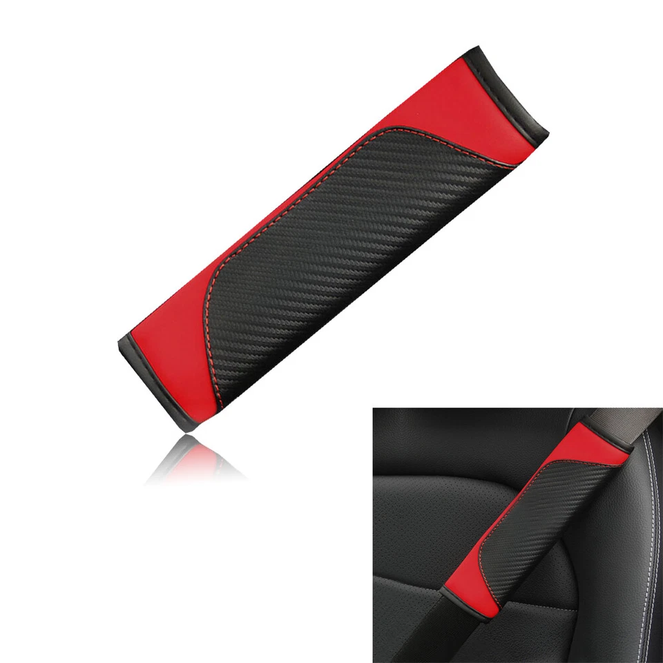 Funda protectora para cinturón de seguridad de coche de fibra de carbono protector de hombro negro + rojo Foto 3 de 4