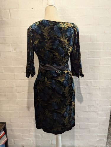 WHISTLES Cowl Neck Floral/Leaf Printed Velvet Dress - Viscose Silk Blend ~ UK 10 - Picture 3 of 14