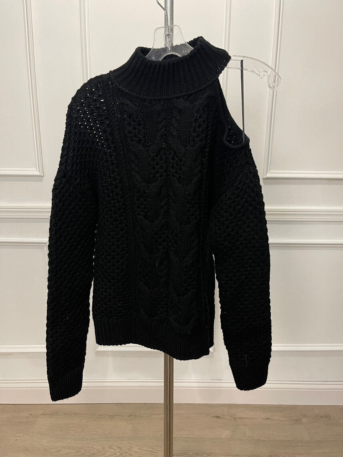 $345 Intermix Womens Black Cable Knit Cold Should… - image 3