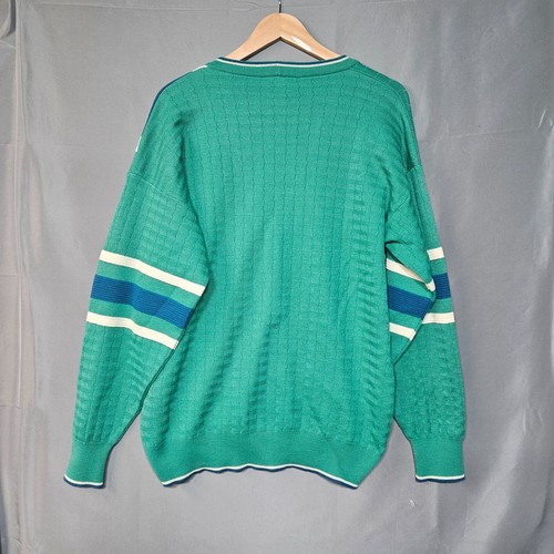 Gabicci Cardigan L Verde Blu Rigato Misto Lana Golf Ricamo Maglione Italia - Foto 3 di 9