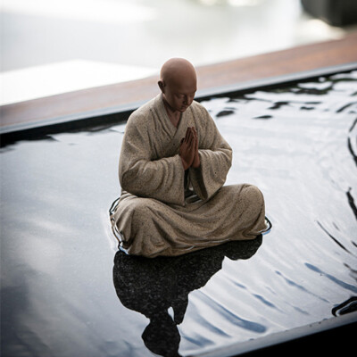 Chinese Yixing Zisha Tea Pet Handmade Monk Statue Good Luck Tea Tray Decoration