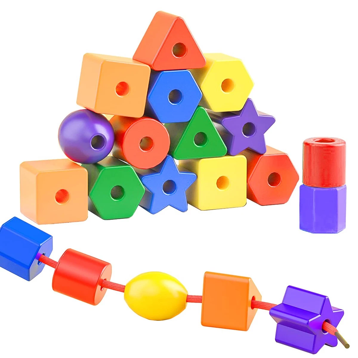 36 Pcs Jumbo Lacing Beads For Kids - Montessori Fine Motor Skills Toys For  Tod