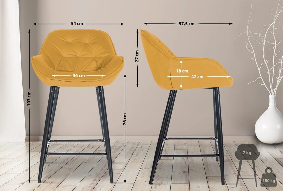 Barhocker Gibson Samt Sitzhöhe 76 cm gepolsterter Bar Tresenstuhl mit Fußstütze - Bild 2 von 4