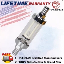 Universal Chrome Finish Inlet Outlet 100 Micron Petrol in-line Fuel Filter 3/8"