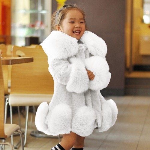 Toddler Girls Winter Fleece Coat Kids Warm Faux Fur Jacket Long Sleeve Cardigan - Picture 10 of 15