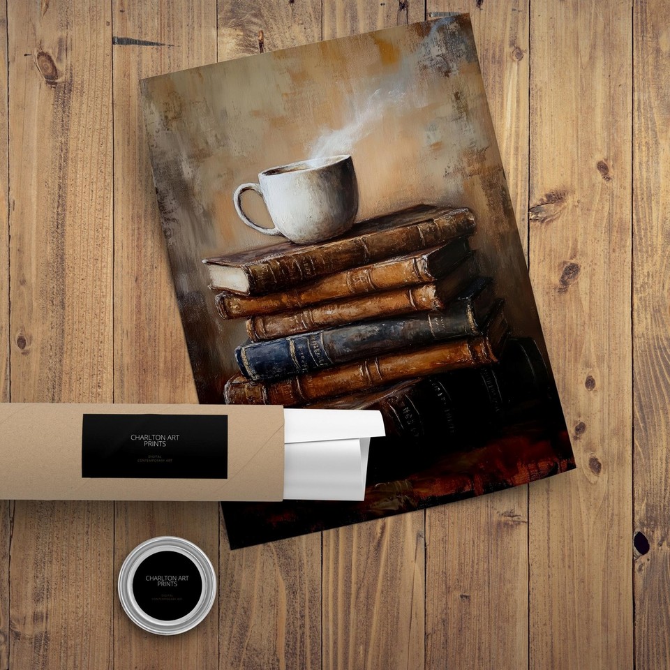 Coffee and Books Poster Dark Academia Art Cozy Decor Antique