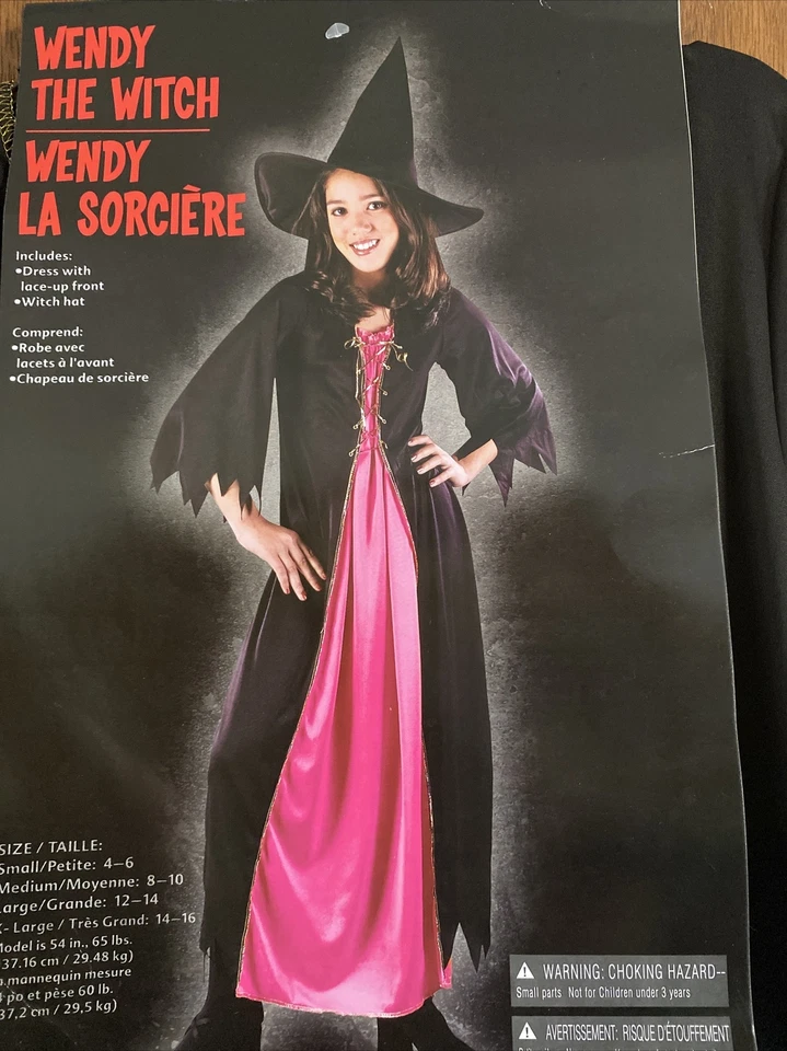 Wendy the Witch Halloween Costume Girl's X-Large 14-16 Black Dress Pink Trim Hat - Image 2 of 4