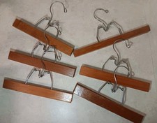 Vtg Set Of 6 Wooden Metal Pants Skirt Hangers Clamp Clip 9"-10"
