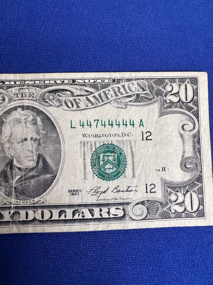20$ Note 1993 San Francisco NEAR SOLID 44744444 / Fancy Series - Image 3 of 4