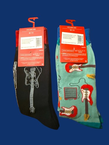 Fender Music guitar dress socks Lot black white red logo teal multicolored New - Picture 2 of 5