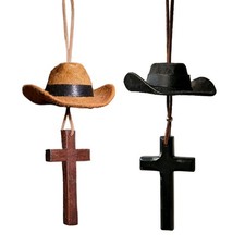 Rearview Mirror Ornament Cowboy Hat Cross Pendant For Vehicle Backpack Bag