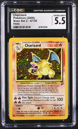 CGC 5.5 Charizard 4/130 Base Set 2 Holo Rare Pokemon Card