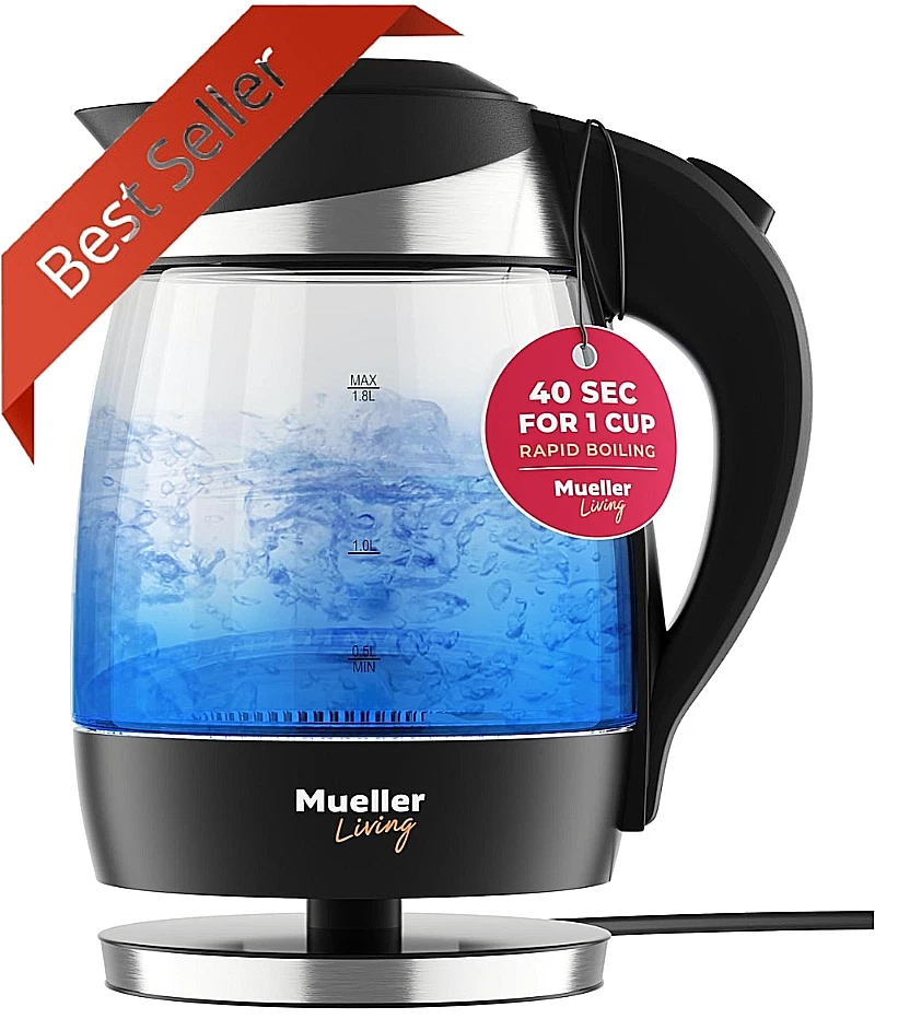 Mueller Living Electric Kettle 1.8L 1500W Glass LED Auto Shut-Off BPA Free