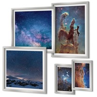 Premium Kunstdrucke Bilder Set Kosmische Landschaften Von Galaxien Silber Rahmen