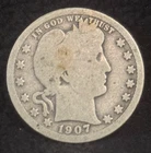 1907 United States Barber Quarter 25C Silver Coin