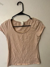H&M Top Women Small Pink Solid Cotton Blend Short Sleeve T-Shirt