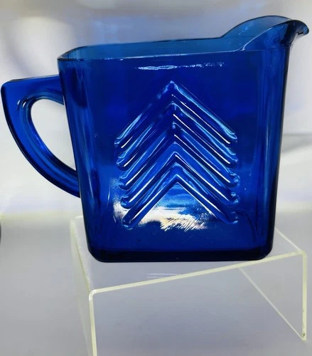 Hazel Atlas Cobalt Blue Depression Glass Creamer w/ Chevron Ritz Art Deco 1940's