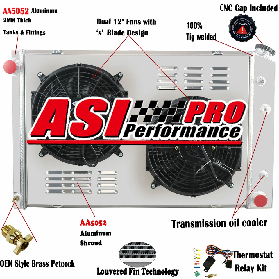 4ROW Aluminum Radiator+Shroud Fan For 1973-87 Chevy C/K Series C10 C20 C30 Truck Foto 2 de 4