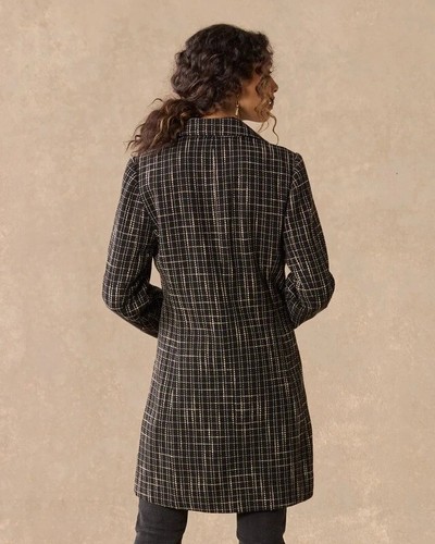New Sundance Black White Topper Coat Floral Lined Coat Jacket Size M - Picture 2 of 7