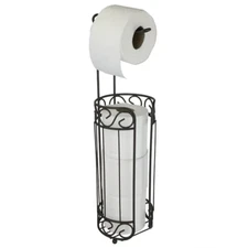 Home Basics Scroll Design Free Standing Toilet Paper Holder & Dispenser, Bronze