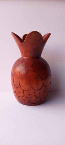 Hand Carved 7." Tall x 4" Solid Wood Pineapple Taper Candle Holders. - Picture 1 of 4