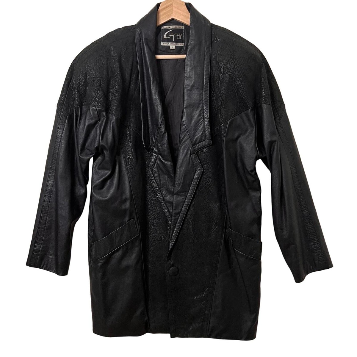 Vintage Global Identity G-III Long Leather Jacket Black Vintage Global Identity G-III Long Leather Jacket Black