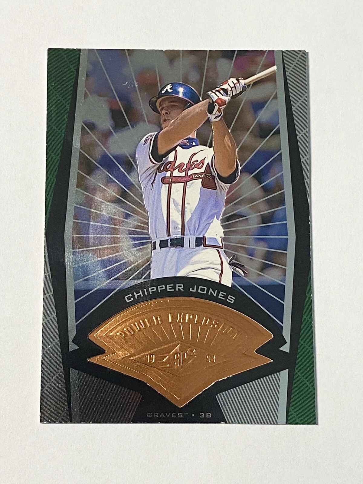 Chipper Jones 1998 SPx Finite #48 #/4000 Power Explosion Insert Card HOF