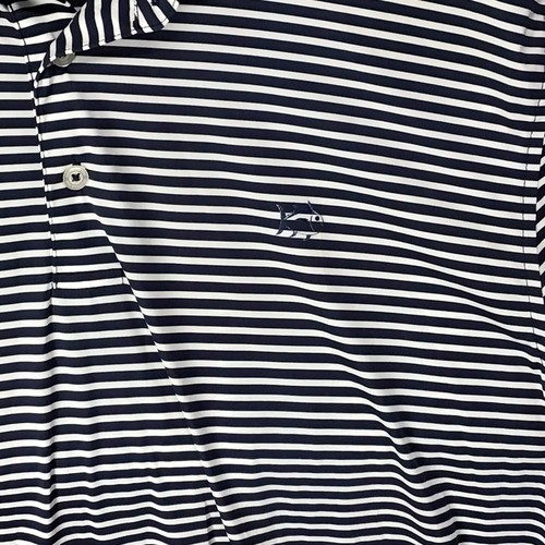 Southern Tide Brrr Men’s Polo Size XL Blue White Stripes Short Sleeve Fishing - Picture 2 of 4