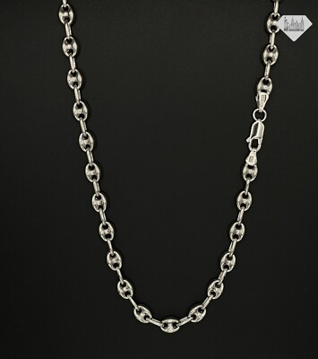 #ad Italian 925 Sterling Silver Puffed Mariner Link Chain Stacking Necklace $129.99