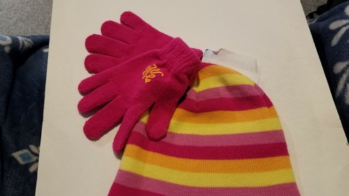 Girls Disney High School Musical Brand Pink & Orange Knit Hat & Gloves Set OSFM - Picture 3 of 7