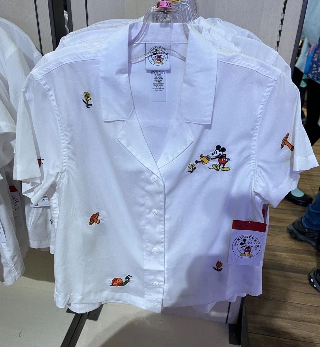 Disney Parks Mickeys Garden Collection Womens Button Down Shirt Embroidered L XL