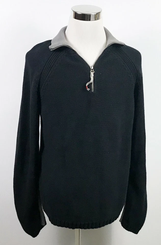 Guess Mens XL Half Zip Sweater Black Gray Knit 100% Cotton Pullover Casual  - Image 2 of 4
