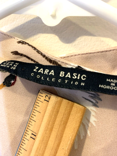 Zara Basic Top Womens M Blouse Soft Pink V-Neck Long Sleeve Button Up Split Back - Picture 4 of 11