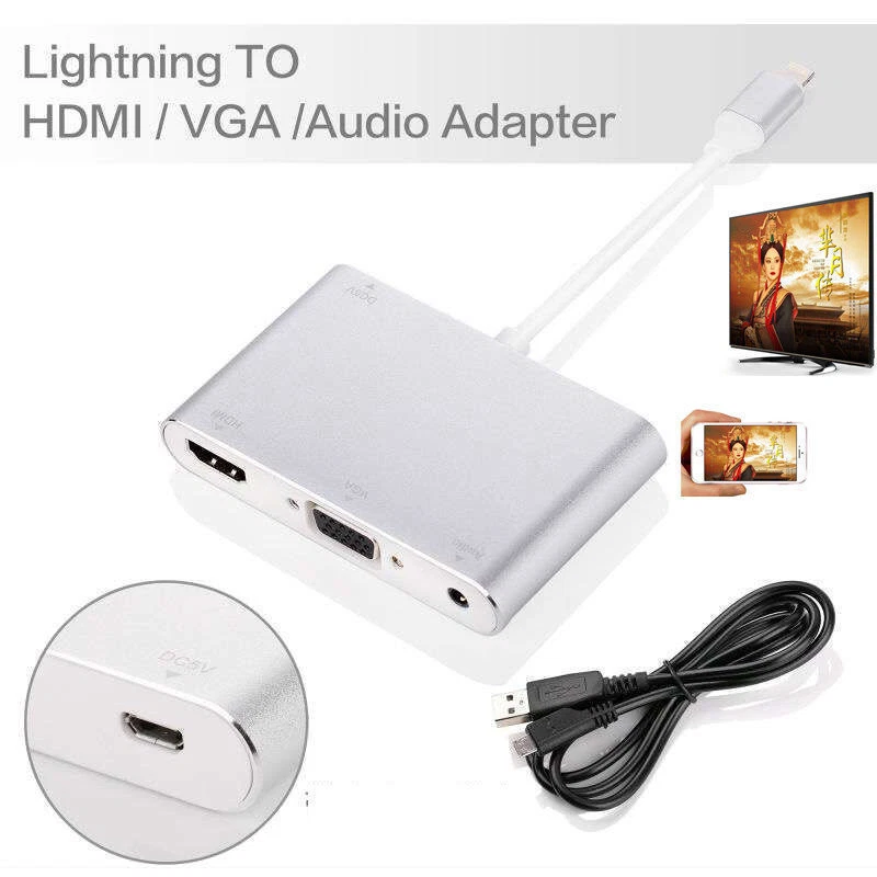 8pin to HDMI TV/VGA Projector/Audio Adapter for iPhone 13 12 11 Pro Max XR iPad - Image 2 of 4
