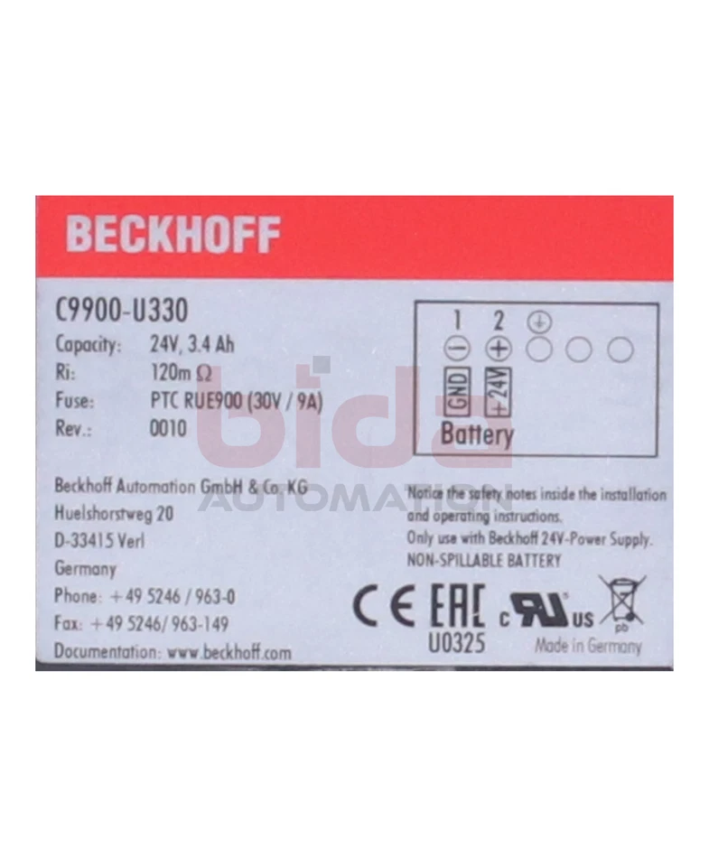 Beckhoff C9900-U330 Battery Pack for PCs with 24V Power Supply with Built-in UPS, 3.4 - Image 2 of 4