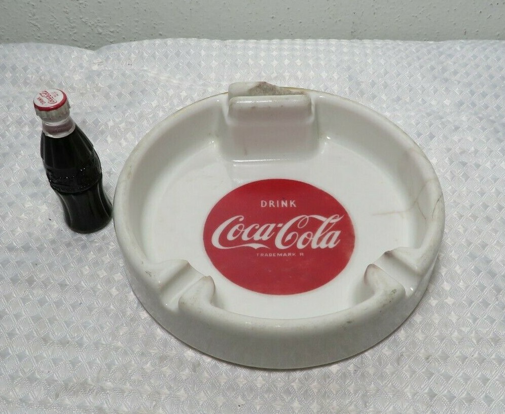 RARE Vintage Porcelain Coca Cola Ashtray With Coke Bottle