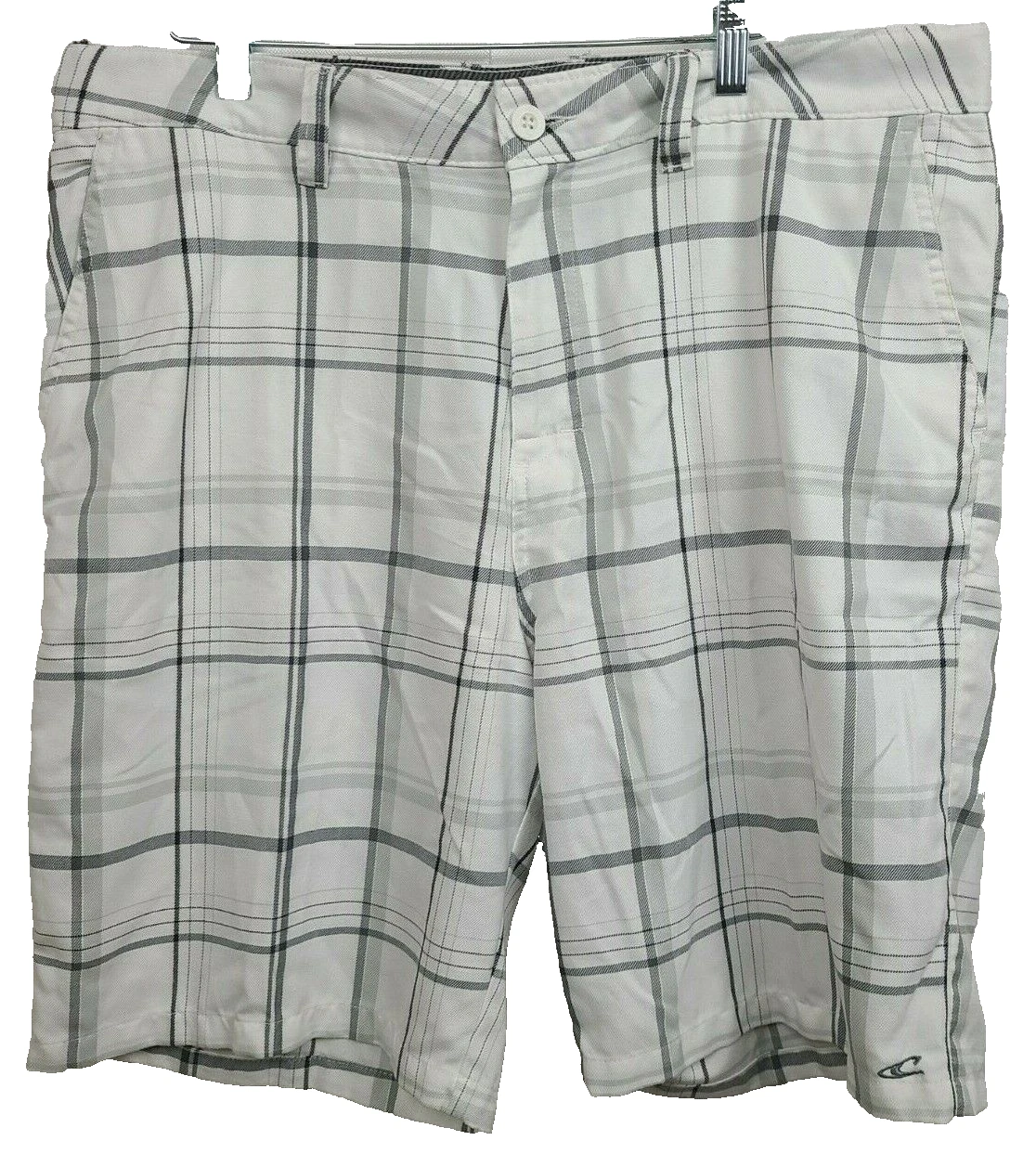 O'Neill Mens Chino Shorts Size 38 White Gray Plaid Flat Front Streetwear Casual