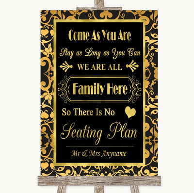 Schwarz & Gold Damast die ganze Familie ohne Sitzplan personalisiert Hochzeitsschild