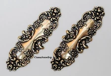 #1588 ANTIQUED GOLD FILIGREE BARRETTE/PIN COMPONENT- 2 Pcs