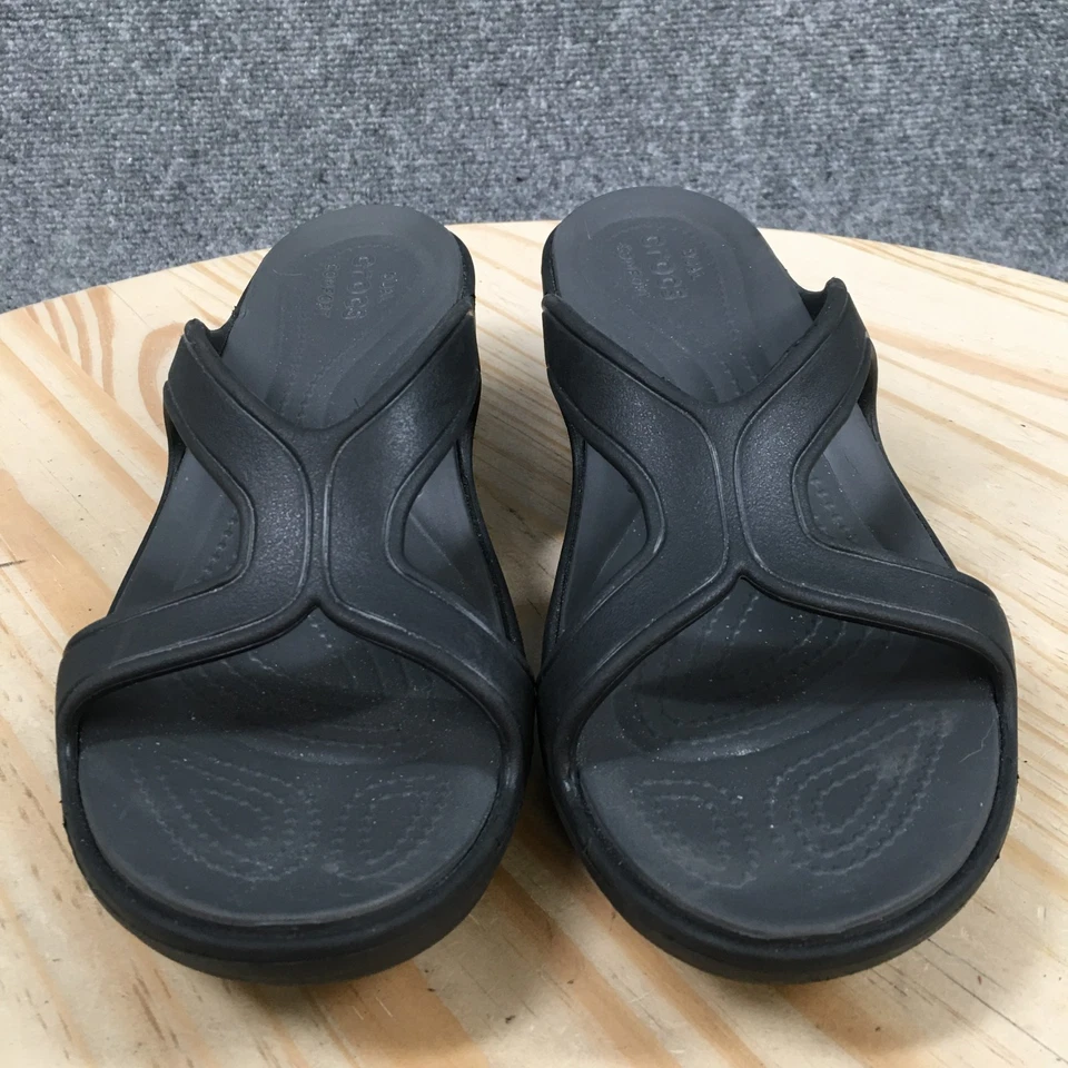 Crocs Sandálias Femininas 10 Sanrah Slide Preto Biqueira Aberta Casual Salto Cunha - Imagem 4 de 4