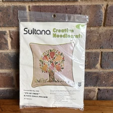 16” Wool & Linen Pillow Crewel Embroidery Kit Sultana Pear Tree 1970s Kit 1135