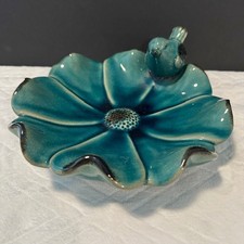 Green Ceramic Wild Bird Bath Bowl or Feeder for Outdoor Garden, Bowl Only