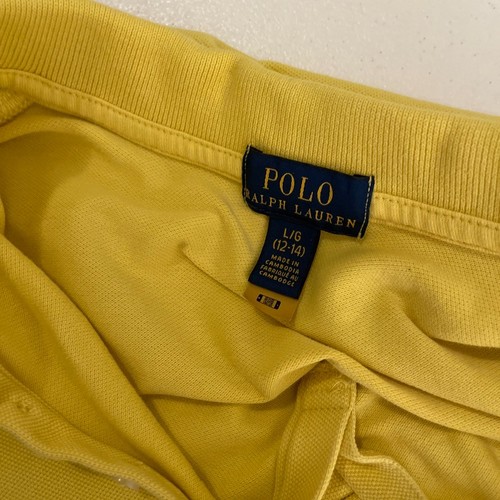 Polo Ralph Lauren Shirt Girl's Large Yellow Short Sleeve Collared Big Pony Top - Picture 7 of 9