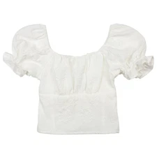 Art Class Girls' Short Puff Sleeve T-Shirt in White, XS (4/5)