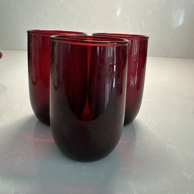 4 Vintage Ruby Red Glass juice Glasses Tumbler 3.5 inches